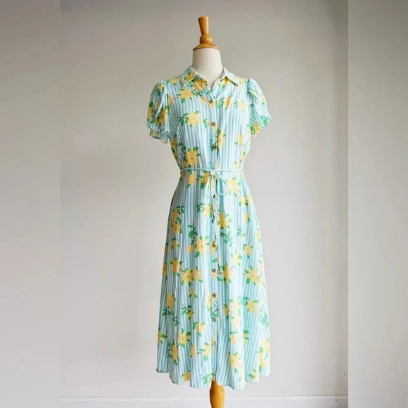 Draper James Dresses & Skirts - DRAPER JAMES RSVP | Blue and Yellow Floral Striped Linen Blend Dress | M